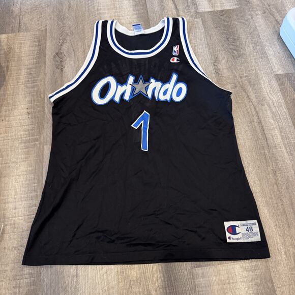 PENNY HARDAWAY Orlando Magic #1 Jersey Black Vintage 90s Champion Men Sz 48 USA - Picture 1 of 5
